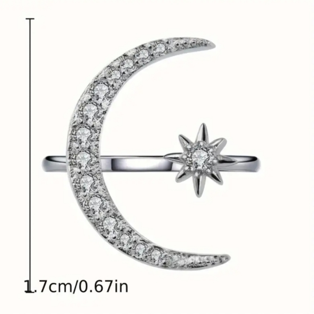 Sparkle Moon Star Silver Ring - Picture 3 of 5